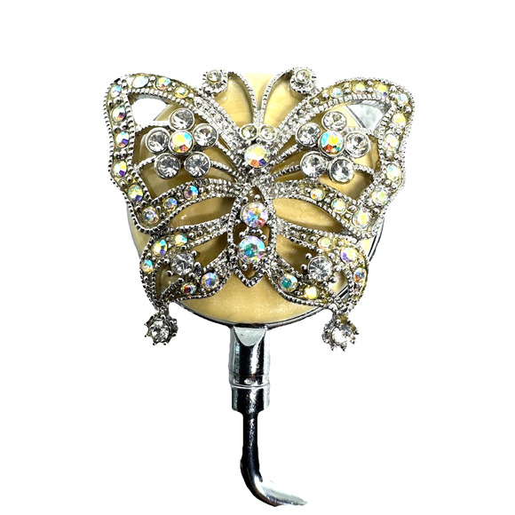 BUTTERFLY CRYSTAL PURSE HOOK JEWELED HANDBAG HOLDER SILVER TABLE HANGER - Picture 3 of 4